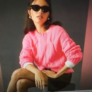 ANTHROPOLOGIE-MAEVE/“SHOCKING PINK”CABLE KNIT WIDE SLEEVE SWEATER/ NEW